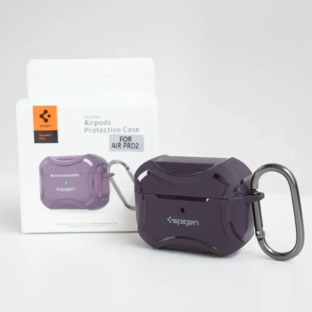 Carbon Fiber Texture Armor Rugged Earphone TPU Case For Spigen Airpods Pro 2/Pro/Airpods 3 Full Protective Case with Metal Hook - covers4phones