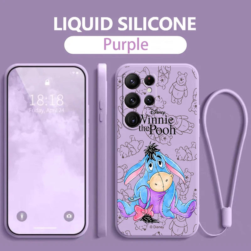 Winnie The Pooh Piglet Liquid Rope For Samsung Galaxy S24 S23 S22 S21 S20 FE S10 Ultra Plus Lite 5G Cover Back Phone Case - covers4phones