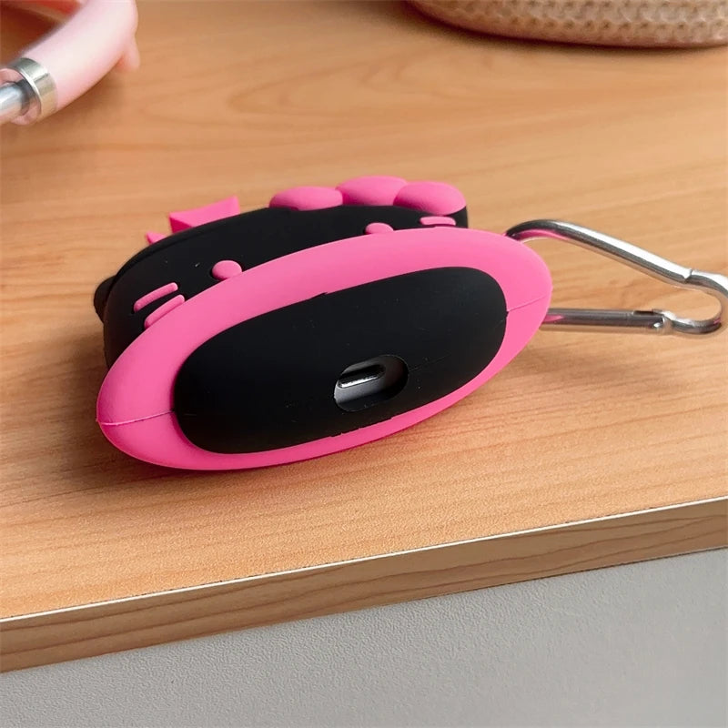 3D Cute Black Hello Kitty Earphone Cover For Apple AirPods 1 2 3 Generation Airpods Pro/Pro2 Wireless Bluetooth Headphone Case - covers4phones