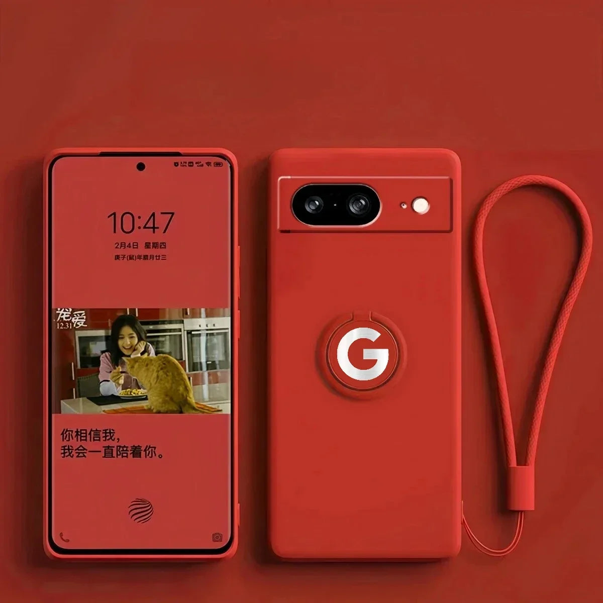 Original Liquid Silicone Rotable Ring Holder Case For Google Pixel 10 9 Pro XL 8 7 6 A Pro Wrist Strap Skin Feel Protector Cover