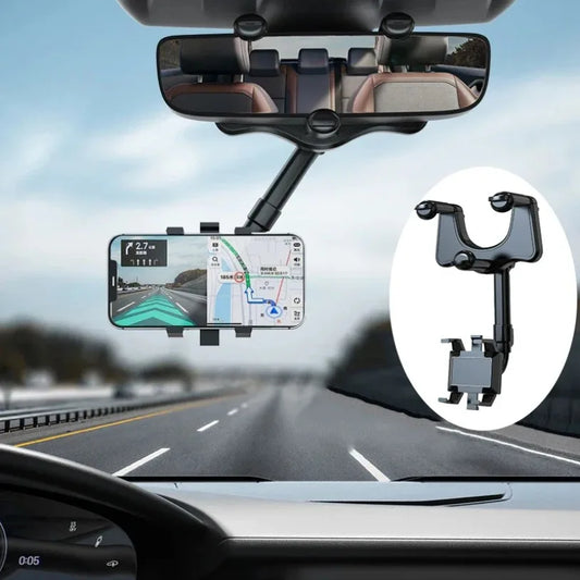 Car 360 Rotation Rearview Mirror Phone Holder Phone Mount Stable Gripper Smartphone Navigation Bracket For iPhone Samsung Xiaomi