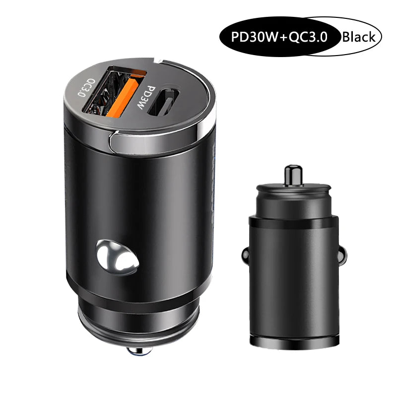 100W Mini Car Charger Lighter Fast Charging for iPhone QC3.0 Mini PD USB Type C Car Phone Charger for Xiaomi Samsung Huawei - covers4phones