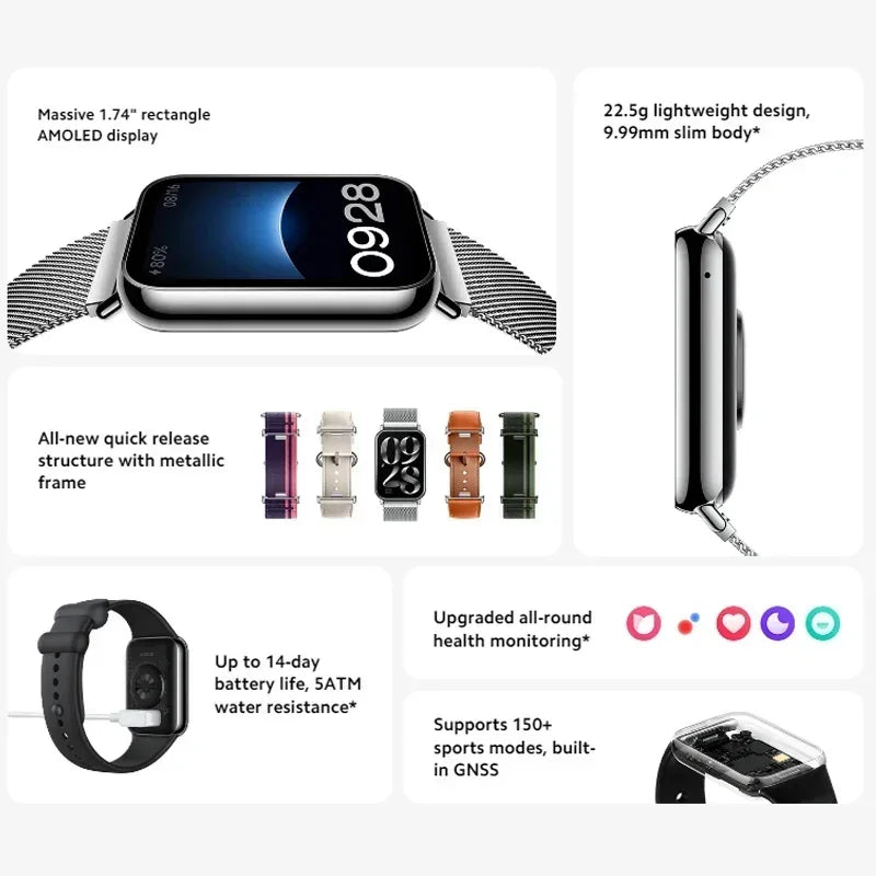 Xiaomi Mi Band 8 Pro Global Version Smart Wristband1.74" Color Square AMOLED GNSS Blood Oxygen Heart Rate Monitor Bluetooth 5.3 - covers4phones