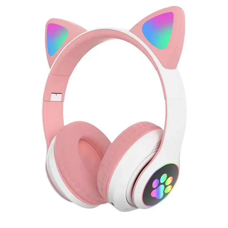 P47M Wireless Headphone Flash Light Cute Cat Bluetooth with Mic Control LED Stereo Music Helmet Phone Bluetooth Headset Gift
