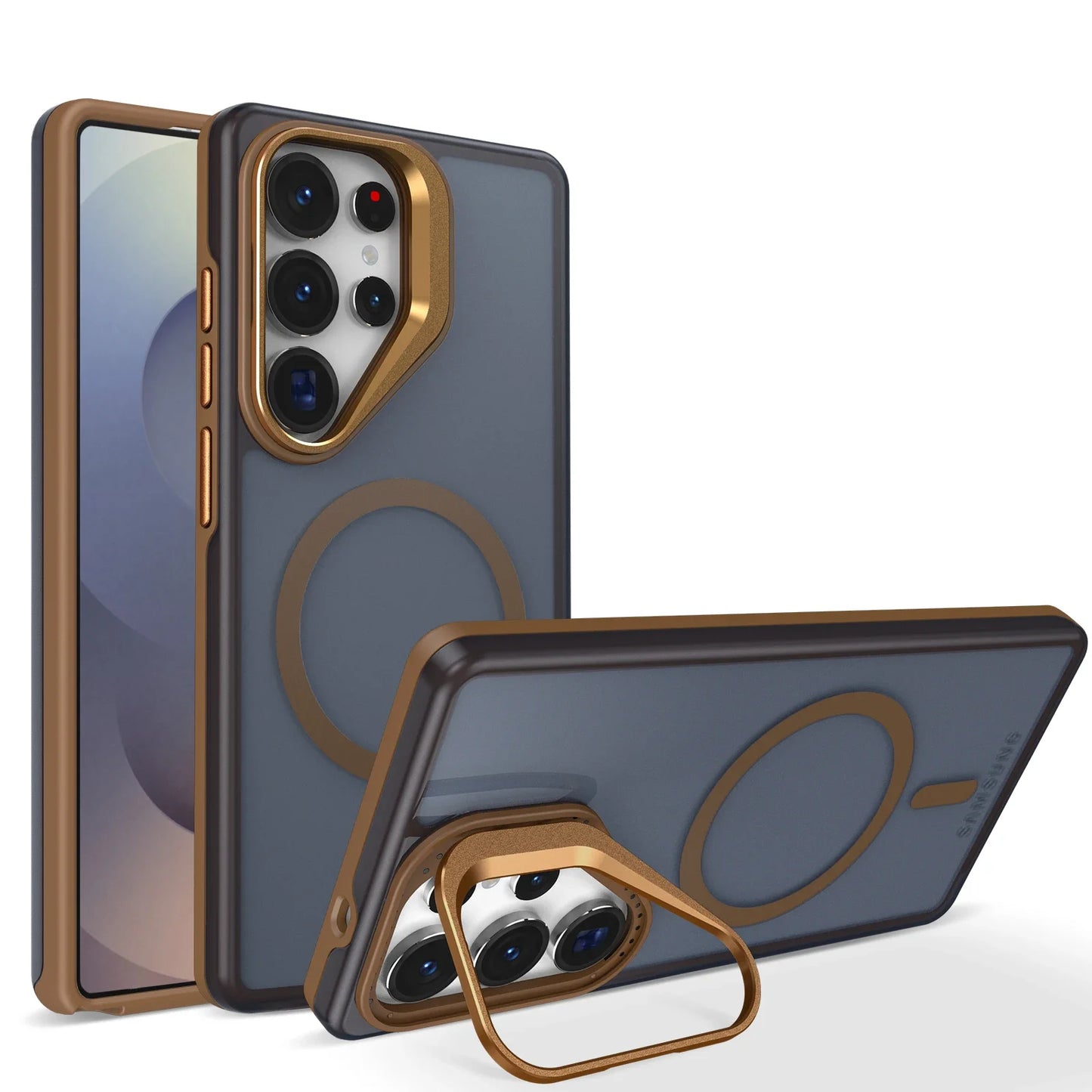 Luxury Matte Clear With Holder Magnetic Magsafe Case For Samsung Galaxy S25 S24 S23 S22 Ultra Plus S25Edge S24FE S25FE Cover