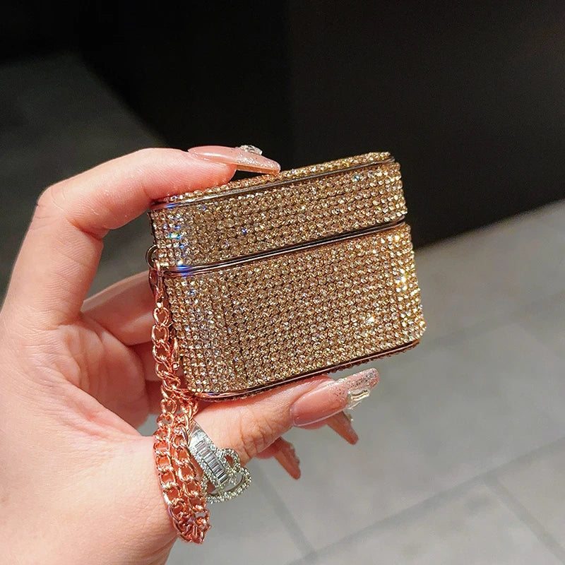 For Apple AirPods Pro Cover 3D Bling Diamond Hard Earphone Case For AirPods 2 Headset Box Shell With Luxury Metal Keychain New - covers4phones