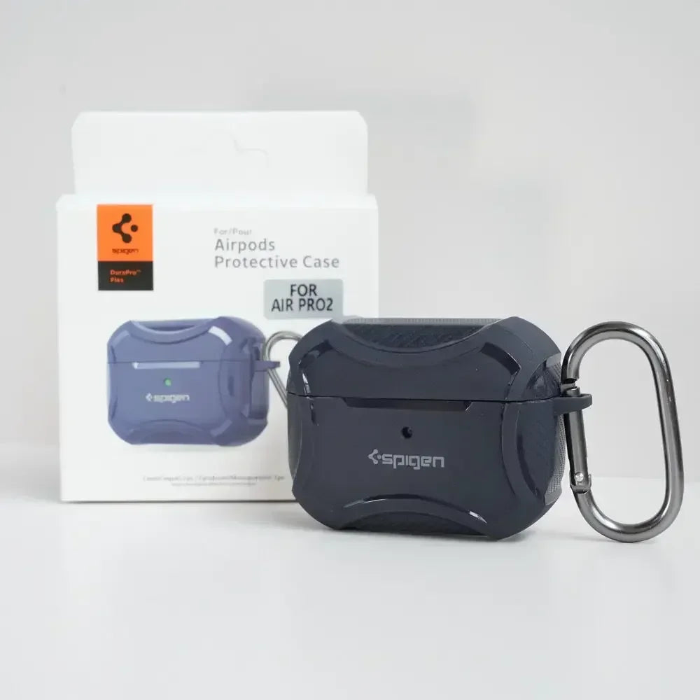 Carbon Fiber Texture Armor Rugged Earphone TPU Case For Spigen Airpods Pro 2/Pro/Airpods 3 Full Protective Case with Metal Hook - covers4phones