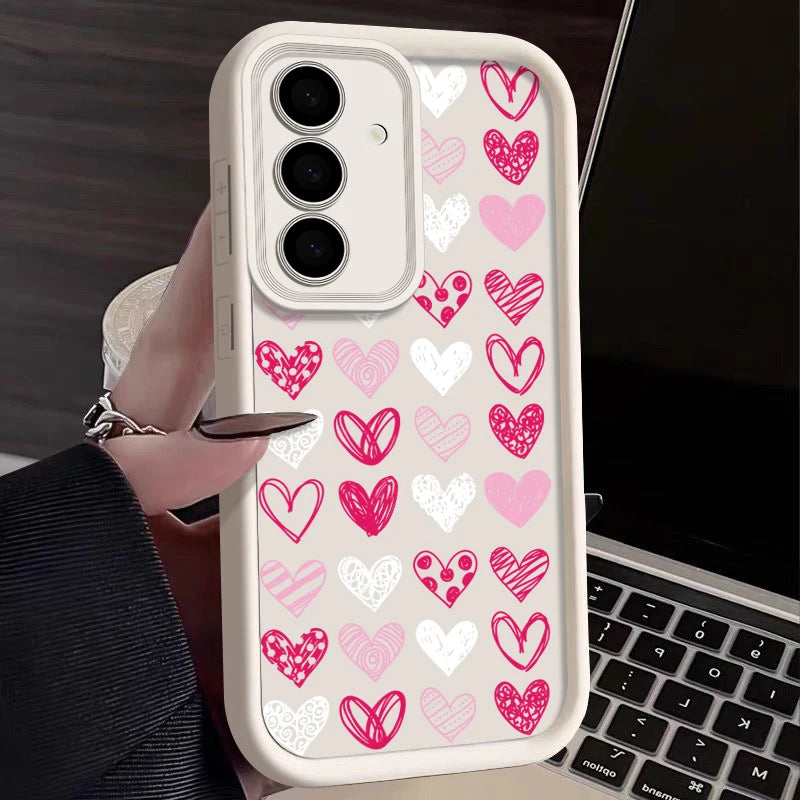 Love Heart Pattern Soft Case For Samsung Galaxy S25 Edge S24 S25 FE S23 S22 Ultra A17 A56 A16 A54 A35 A15 A55 A26 5G Phone Cover