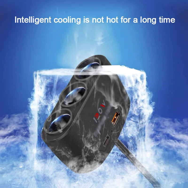 Car Charging Adapter One Tow Three Conversion Head with USB+PD Extended High Power 12V24V Universal Model - covers4phones