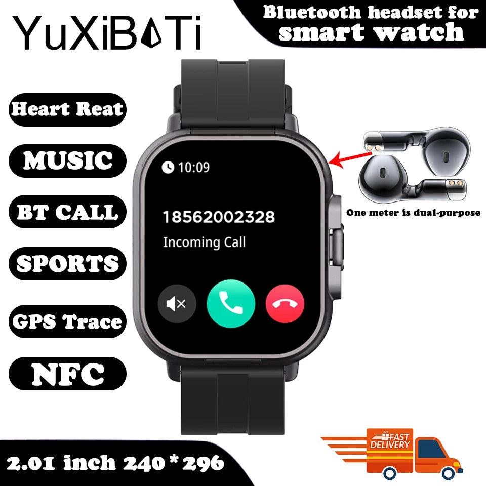 2024 Smart Watch 2 in 1 With Earphone Smartwatch Bluetooth Call Men Watch GPS Track Heart Rate Monitor Play Music SmartWatch - covers4phones