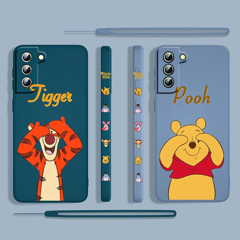 Winnie The Pooh For Samsung Galaxy S23 S22 S21 S20 S10 Note 20 10 Ultra Plus Pro FE Lite Liquid Left Rope Phone Case Coque Capa - covers4phones