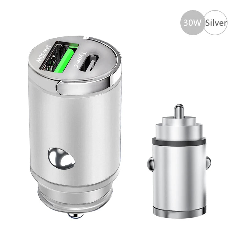 100W Mini Car Charger Lighter Fast Charging for iPhone QC3.0 Mini PD USB Type C Car Phone Charger for Xiaomi Samsung Huawei - covers4phones
