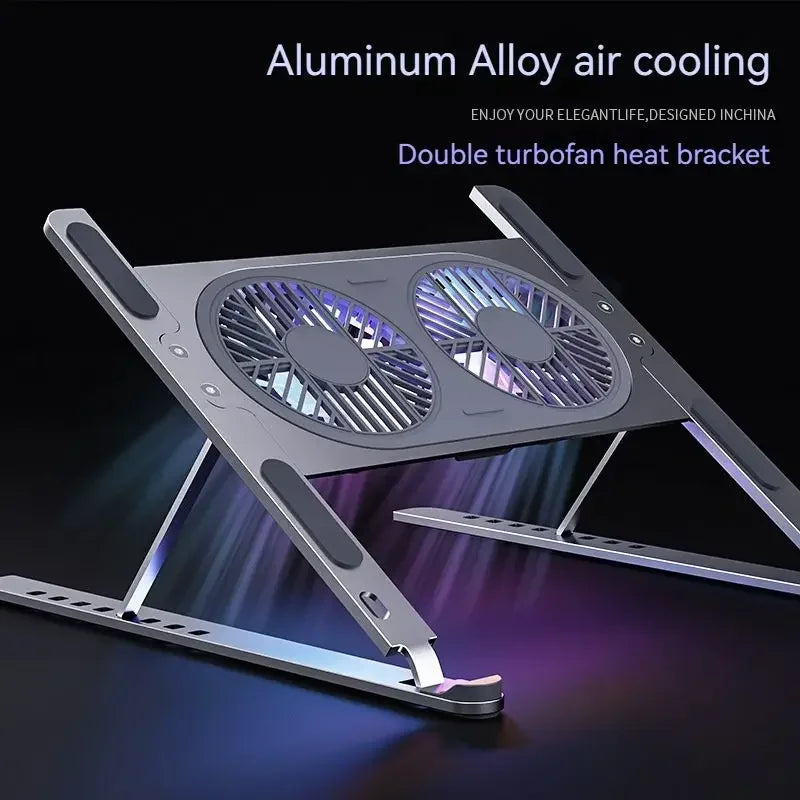 Aluminum Laptop Stand Foldable Desk Riser Mute Cooling Fan Adjustable Notebook Stand For Macbook Pro Air Computer PC iPad Tablet
