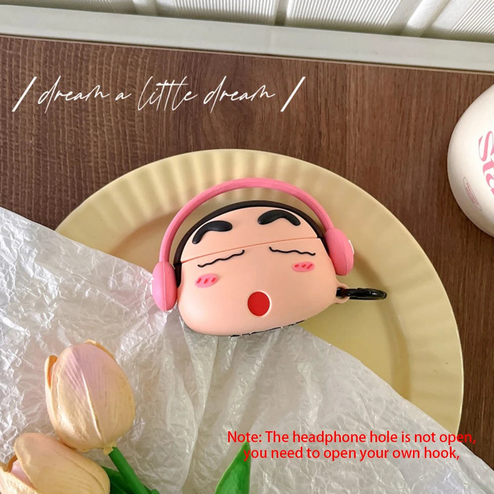 Kawaii Crayon Shin-Chan Case for Apple AirPods 1 2 3 Airpod Pro 3D Key Chain Wireless Earphone Bluetooth Headset Silicone Cover