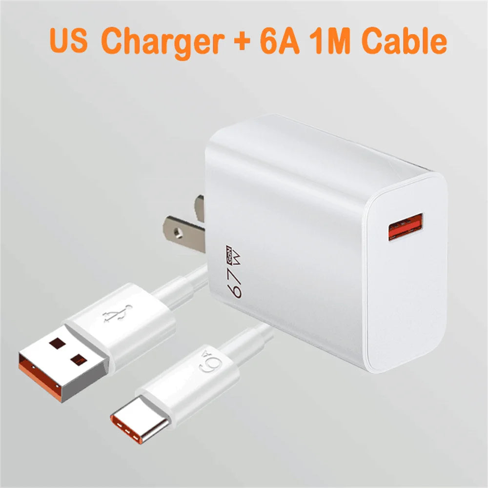 Total 67W GaN USB Charger Fast Charging Mobile Phone Adapter USB Quick Charger QC3.0 Adapter For iPhone15 Samsung Xiaomi Redmi - covers4phones