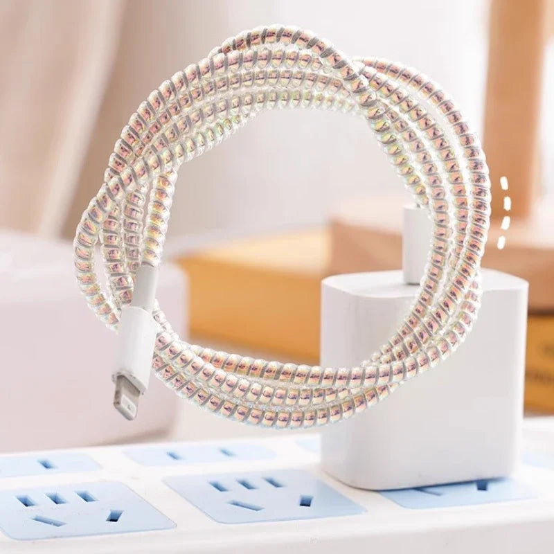 1.6M USB Charging Data Line Cable Protector Wire Cord Protection Spring Wrap Cable Winder Organizer Home Desk Accessories - covers4phones
