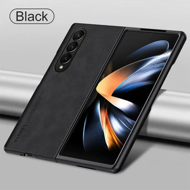 For Samsung Galaxy Zfold4 Zfold3 Zfold Z Fold 5 4 3 Fold5 Fold4 Fold3 5G Silicone Shockproof Bumper Sheepskin Leather Case - covers4phones