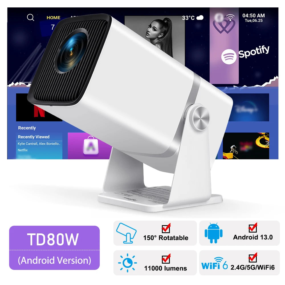 ThundeaL 4K Full HD Projector FHD TD80W Android WiFi 3D Home Theater TD80 Portable Beam Projector Meeting Video Movie PK HY320 - covers4phones