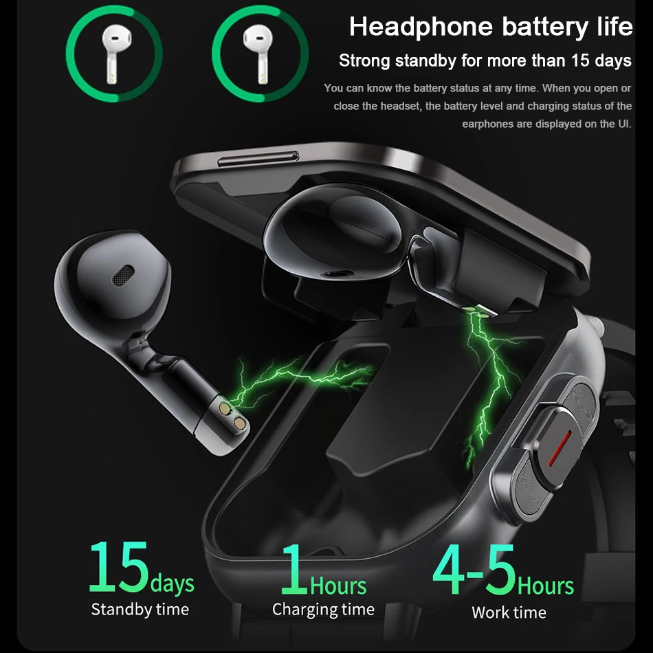 2024 Smart Watch 2 in 1 With Earphone Smartwatch Bluetooth Call Men Watch GPS Track Heart Rate Monitor Play Music SmartWatch - covers4phones