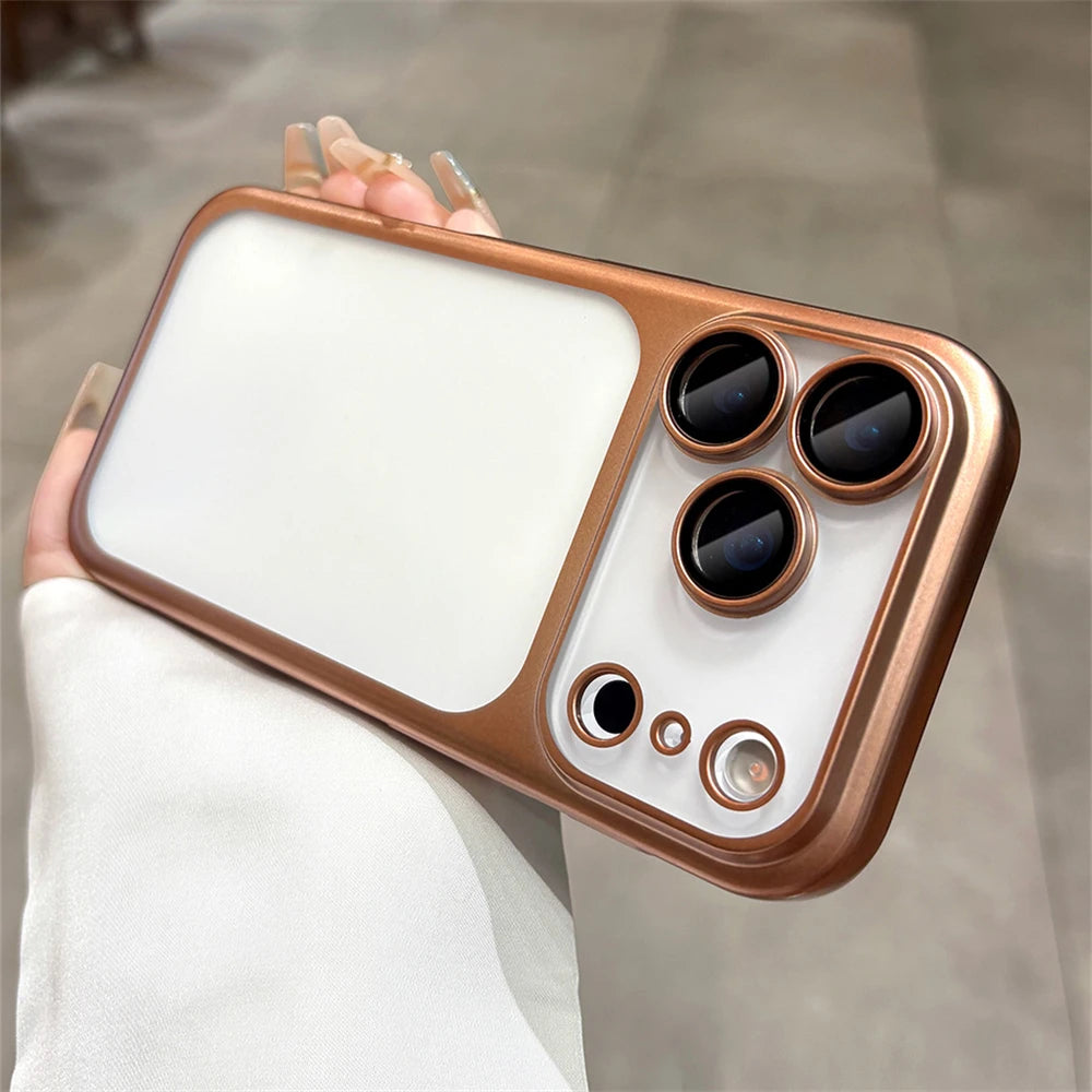 Frosted Translucent PC Phone Case For iPhone 17 Pro Max 17 Plating Frame Lens Film Protection Shockproof Hard Armor Back Cover