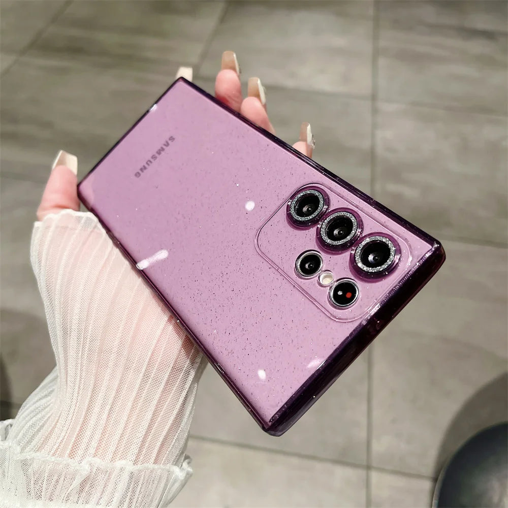 Transparent Glitter Soft Case for Samsung Galaxy S24 S23 Ultra S22 S21 Plus S20 FE A54 A34 A55 A52 A35 A53 A25 Camera Film Cover - covers4phones