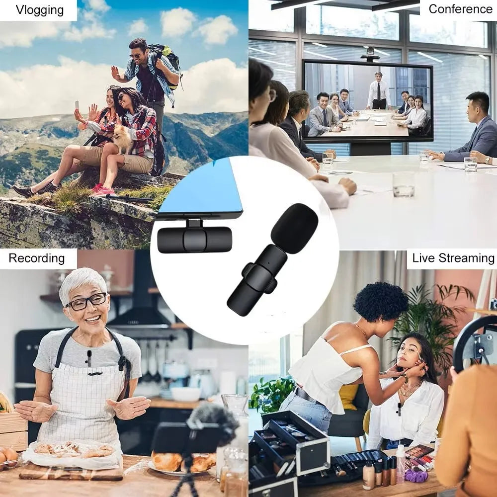Wireless Lavalier Microphone Portable Audio Video Recording Mini Mic for iPhone Android Live Broadcast Gaming Phone Mic - covers4phones