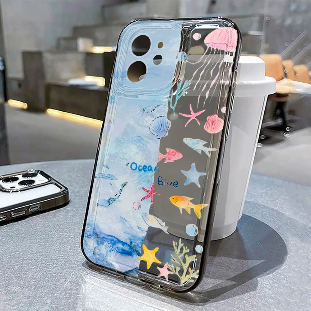 Ocean Animal Cute Phone Case For iPhone 11 Case iPhone 15 13 14 12 17 16 Pro Max 8 7 Plus XR XS SE Clear Protective Cover Funda