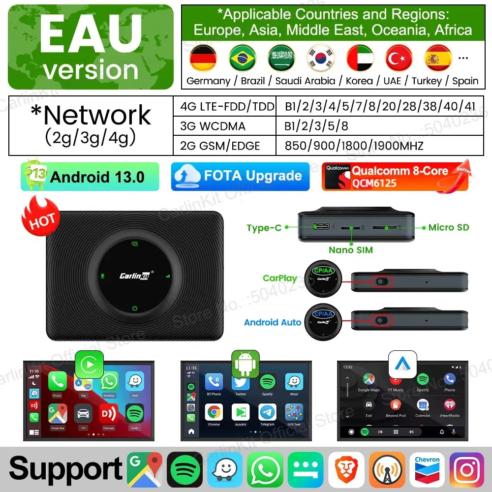 Android 13 CarlinKit Android Auto Wireless CarPlay AI TV Box QCM6125 8-Core Split Screen 64G 128G For Netflix YouTube Play Store - covers4phones
