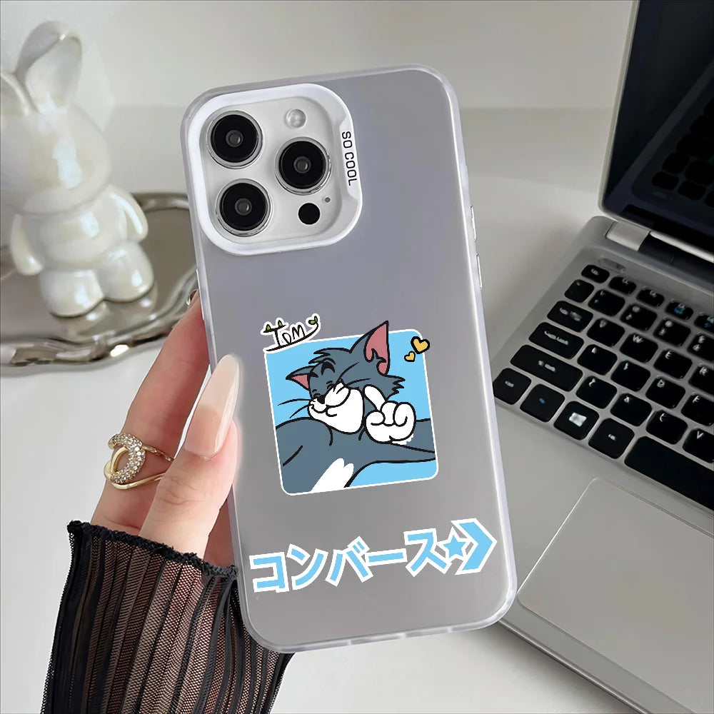 Miniso Tom And Jerry Phone Case For iPhone 16 15 14 13 12 11 Pro Max Independent Metal Button Electroplating Mobile