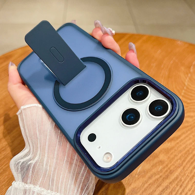 New For Magsafe Magnetic Wireless Charging Fold Holder Ring Translucent Matte Phone Case For iPhone 17 Pro Max Bumper Back Cover