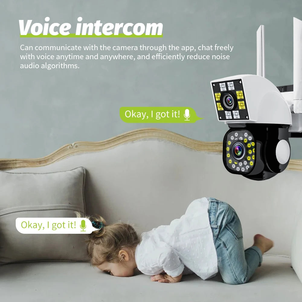 Neye 4K/8MP Wireless WiFi Camera 1080P Dual Lens Dual Screen Outdoor Home Head IP Camera CCTV Dual Lens Security Camera