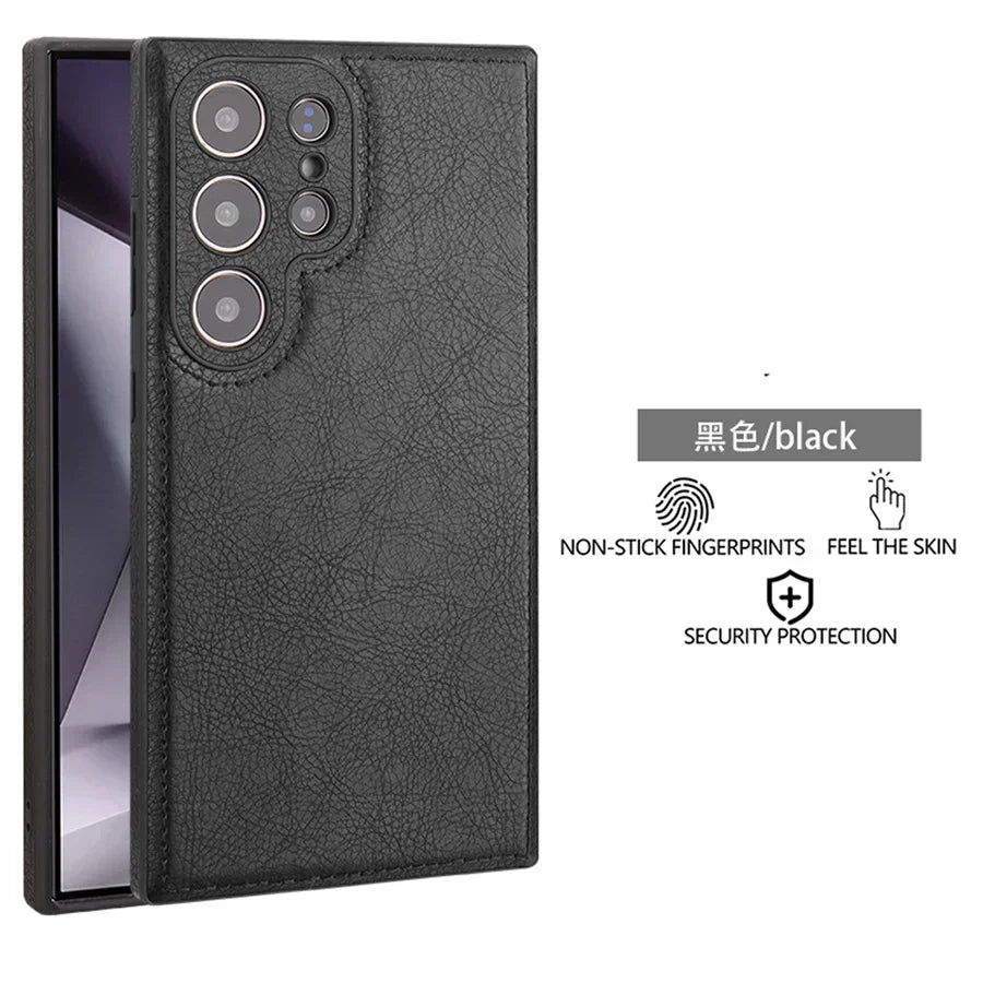 Luxury Vintage PU Leather Case for Samsung S25 Ultra S24 Plus S23 S22 S24Ultra Slim Camera Shockproof Soft Bumper Back Cover