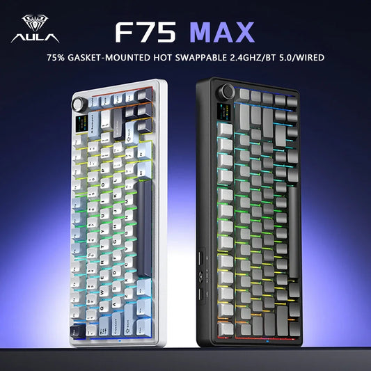 AULA F75 MAX Gaming Mechanical Keyboard 75% Wired/Bluetooth/2.4G Hot-Swap RGB E-sports Keyboard with TFT Screen for PC/Mac  