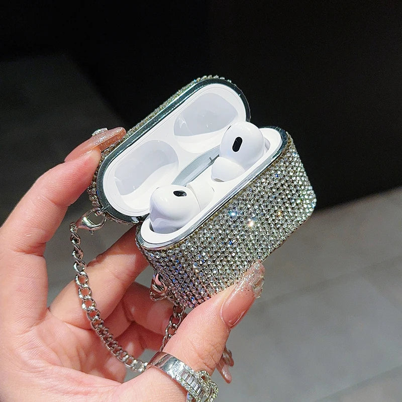 For Apple AirPods Pro Cover 3D Bling Diamond Hard Earphone Case For AirPods 2 Headset Box Shell With Luxury Metal Keychain New - covers4phones