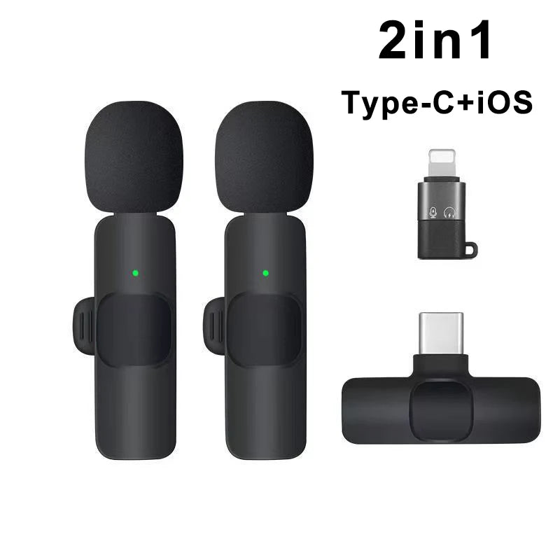 Wireless Lavalier Microphone Portable Audio Video Recording Mini Mic for iPhone Android Live Broadcast Gaming Phone Mic - covers4phones