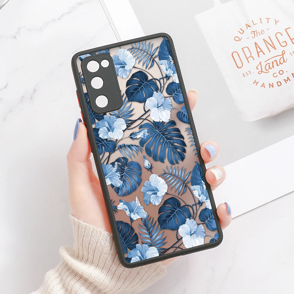 Green Leaves Matte Case For Samsung A55 A54 5G A53 A52 A35 A34 A33 A32 4G A13 A05 S24 Ultra S23 S22 Plus S21 FE S20 Soft Cover