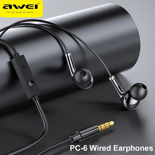 Awei  Wired Headphones In Ear Headset Wired Earphones with Mic Bass Stereo Earbuds Sports In-line Control For Phones