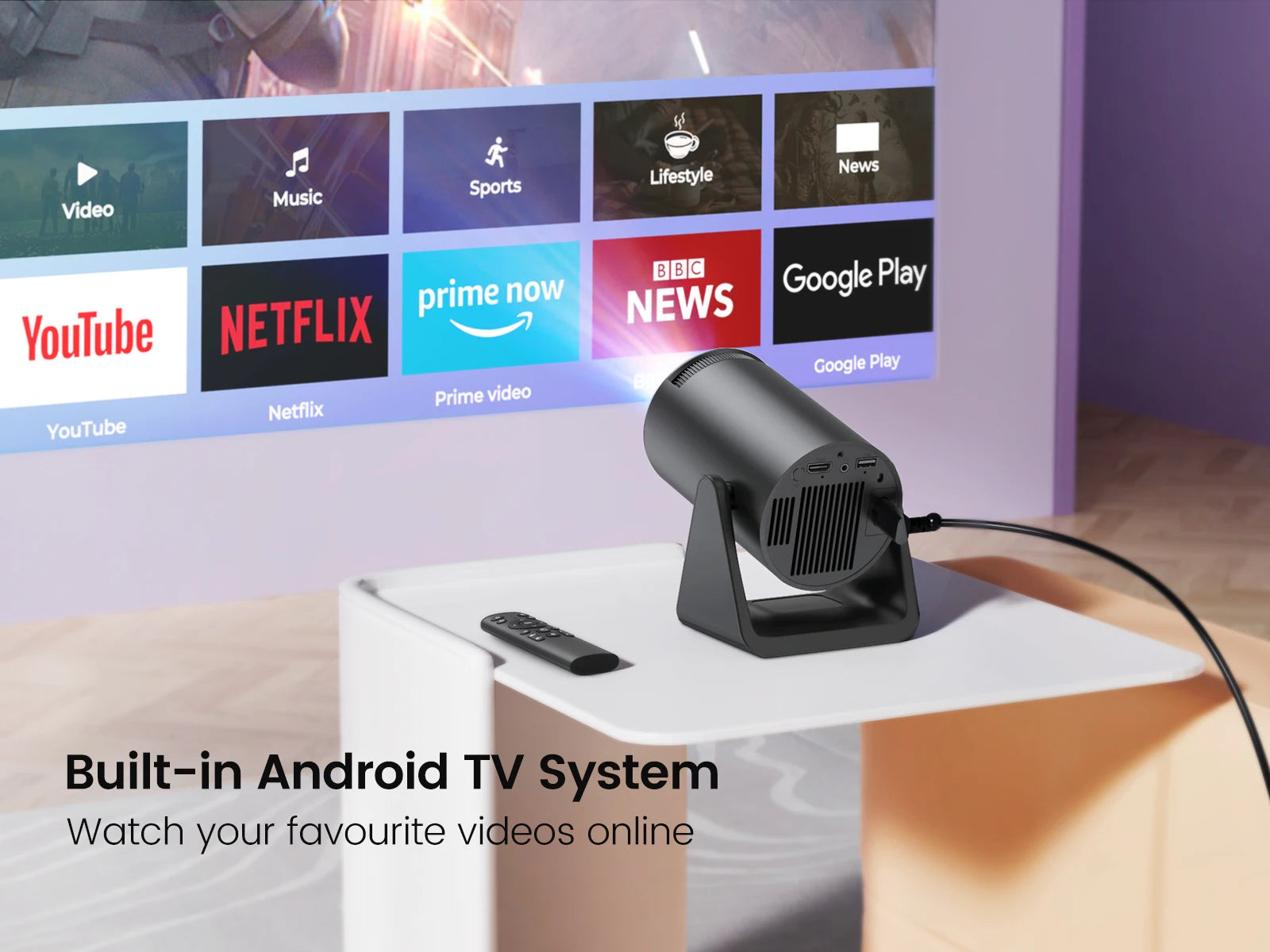 Wimius L1 Mini Projector Support 1080P Android 11 4K Projector 300 ANSI WiFi BT5.0 Auto Keystone Portable 270° Rotable Projector - covers4phones