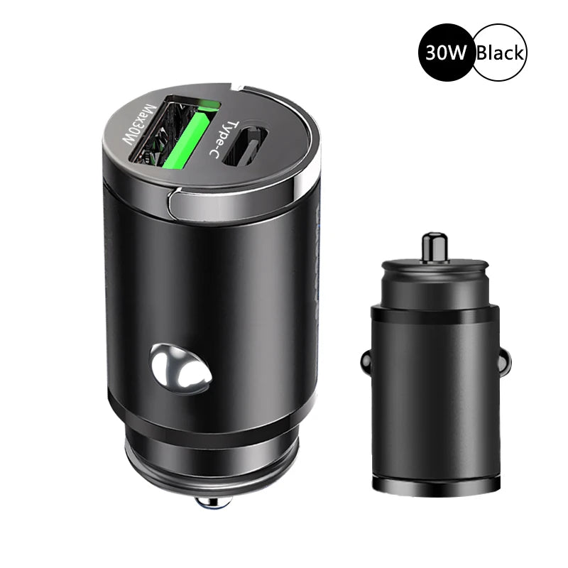 100W Mini Car Charger Lighter Fast Charging for iPhone QC3.0 Mini PD USB Type C Car Phone Charger for Xiaomi Samsung Huawei - covers4phones