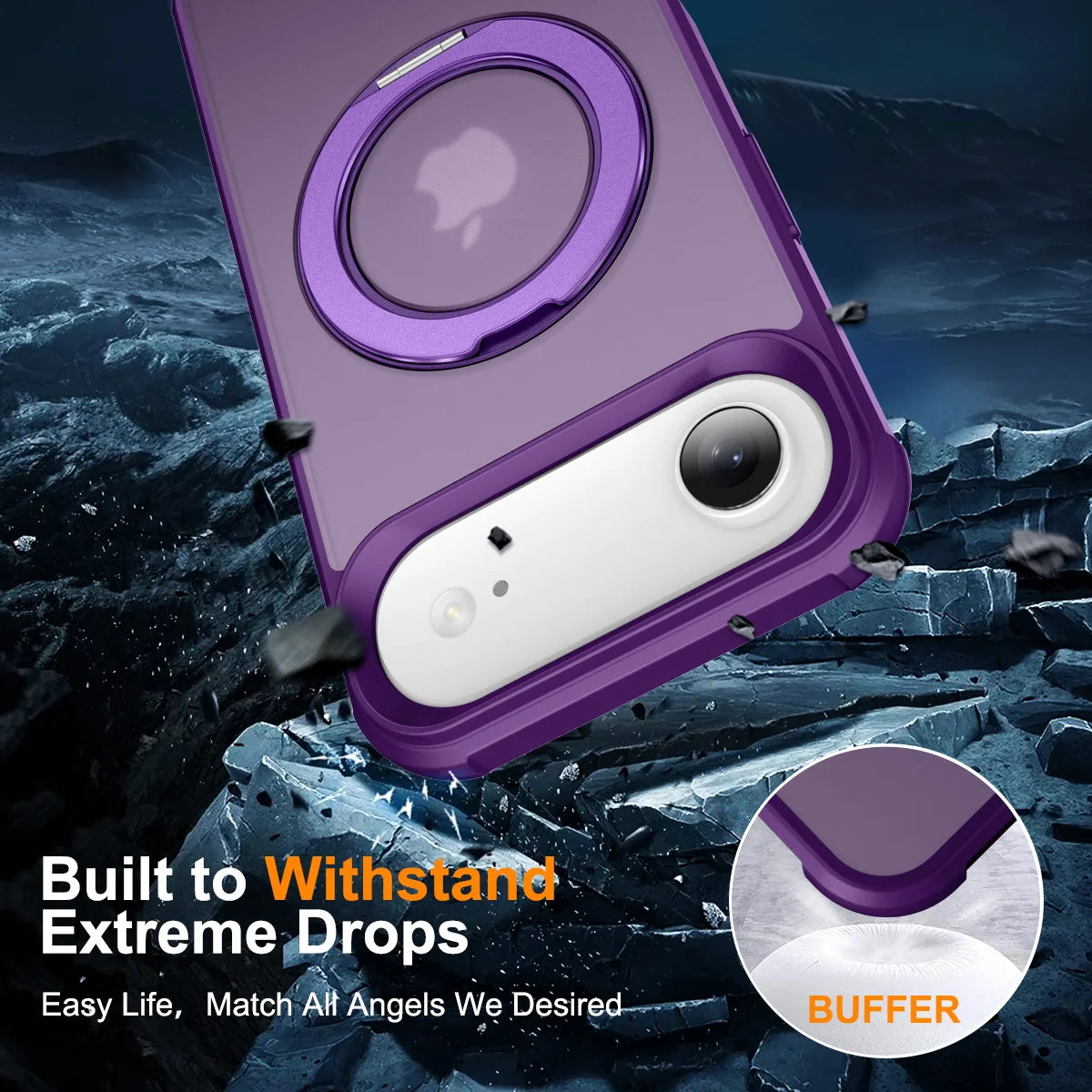 For iPhone 17/17 Pro/17 pro Max/17 Air Case with 360° Rotatable Matte Magnetic Ring Hidden Stand Drop-Proof Protection