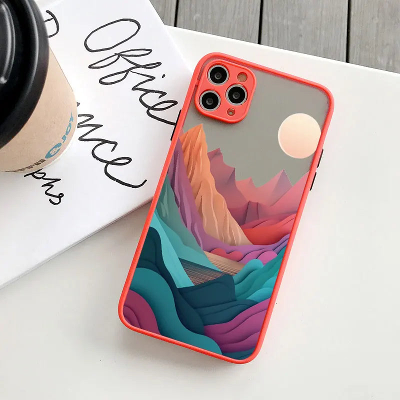 Printing Landscape phone case For iPhone 16 15 14 11 12 13 Pro Max Mini XS X XR 7 8 Plus SE2 Creative Mountains Shockproof Cover - covers4phones