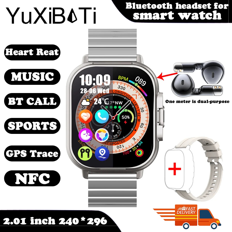 2024 Smart Watch 2 in 1 With Earphone Smartwatch Bluetooth Call Men Watch GPS Track Heart Rate Monitor Play Music SmartWatch - covers4phones