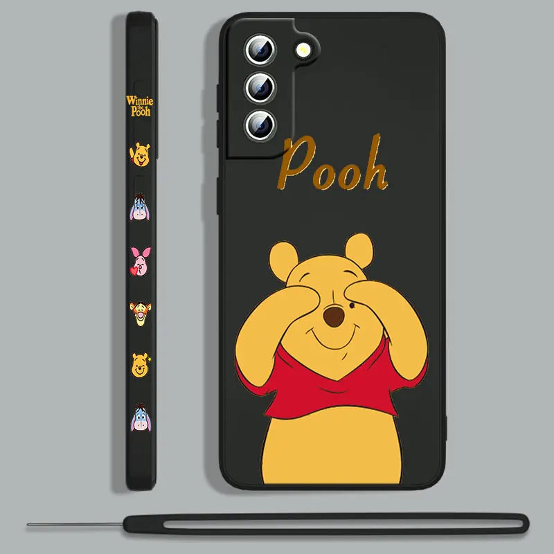 Winnie The Pooh For Samsung Galaxy S23 S22 S21 S20 S10 Note 20 10 Ultra Plus Pro FE Lite Liquid Left Rope Phone Case Coque Capa - covers4phones