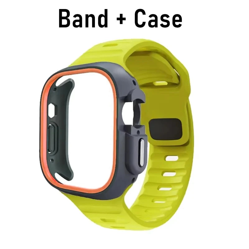 TPU Case+Silicone Strap for Apple Watch Band Ultra 49mm Sport Band for Iwatch Series10 9 8 7 6 SE 5 4 46mm 45mm 44mm 41 40 42mm