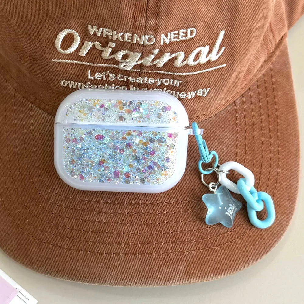 Glitter Sequins Bling Earphone Case For AirPods 1 2 3 4 Protective Cover Funda with Keychain for Apple Airpods 3rd 4th Gen Pro 2 - covers4phones