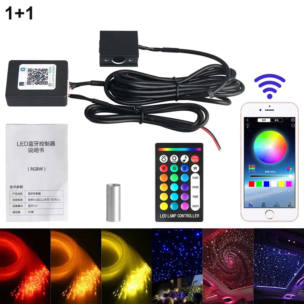 RGBW 1/2/4/6/8 split machine 2400x household car roof starry sky light kit roof fiber optic ceiling