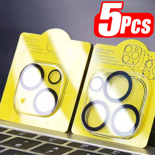 1-5Pcs Tempered Glass for iPhone 16 15 14 13 Pro Max Plus Mini Camera Lens Protector Black Circle Protective Lens Film Cover - covers4phones