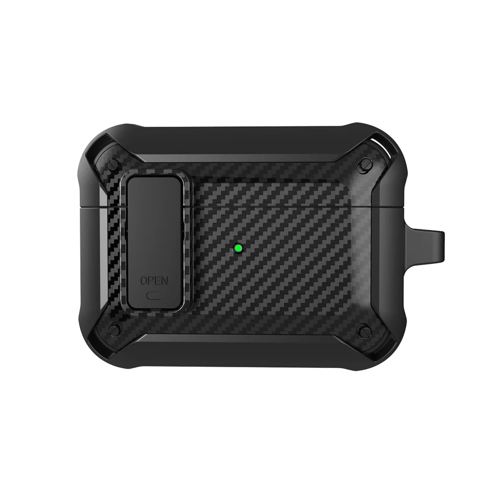 Security Lock Cover For Airpods Pro 2 Case Luxury Carbon Fibre Switch Earphone Case With Keychain For Airpods 3 1 Shockproof Box - covers4phones