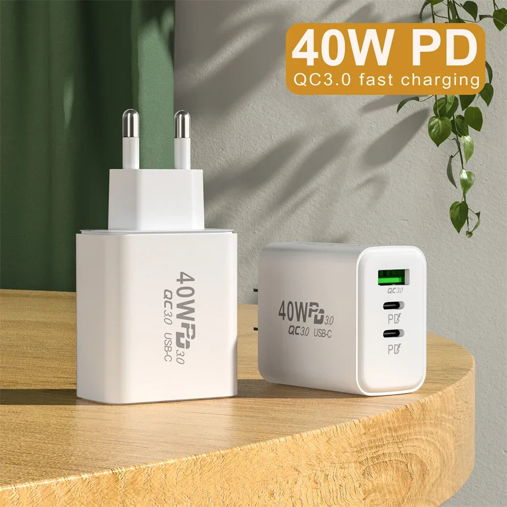 USB C Charger 40W Mobile Phone Type-C PD Fast Charging High Speed Quick Charge 3.0 Wall Adapter Multiple Ports for iPhone Xiaomi - covers4phones