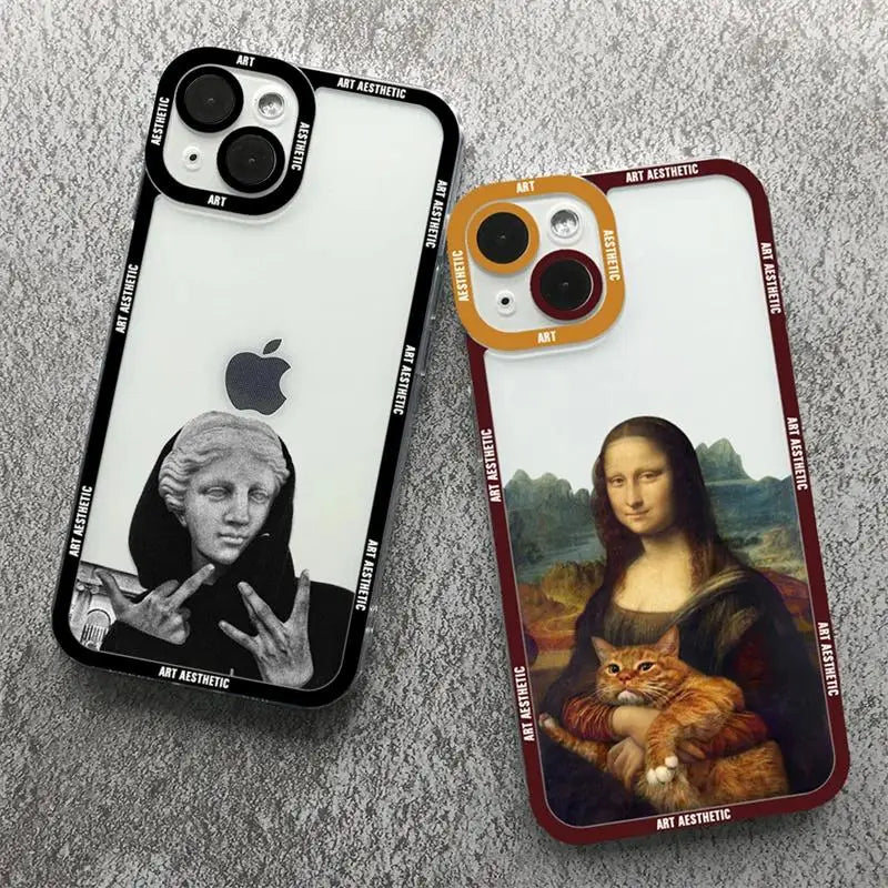 Art Aesthetic David Mona Lisa Van Gogh Case for IPhone 15 Pro Max 14 11 12 13 Mini XR XS 7 8 6 6S Plus SE Soft TPU Back Cover - covers4phones